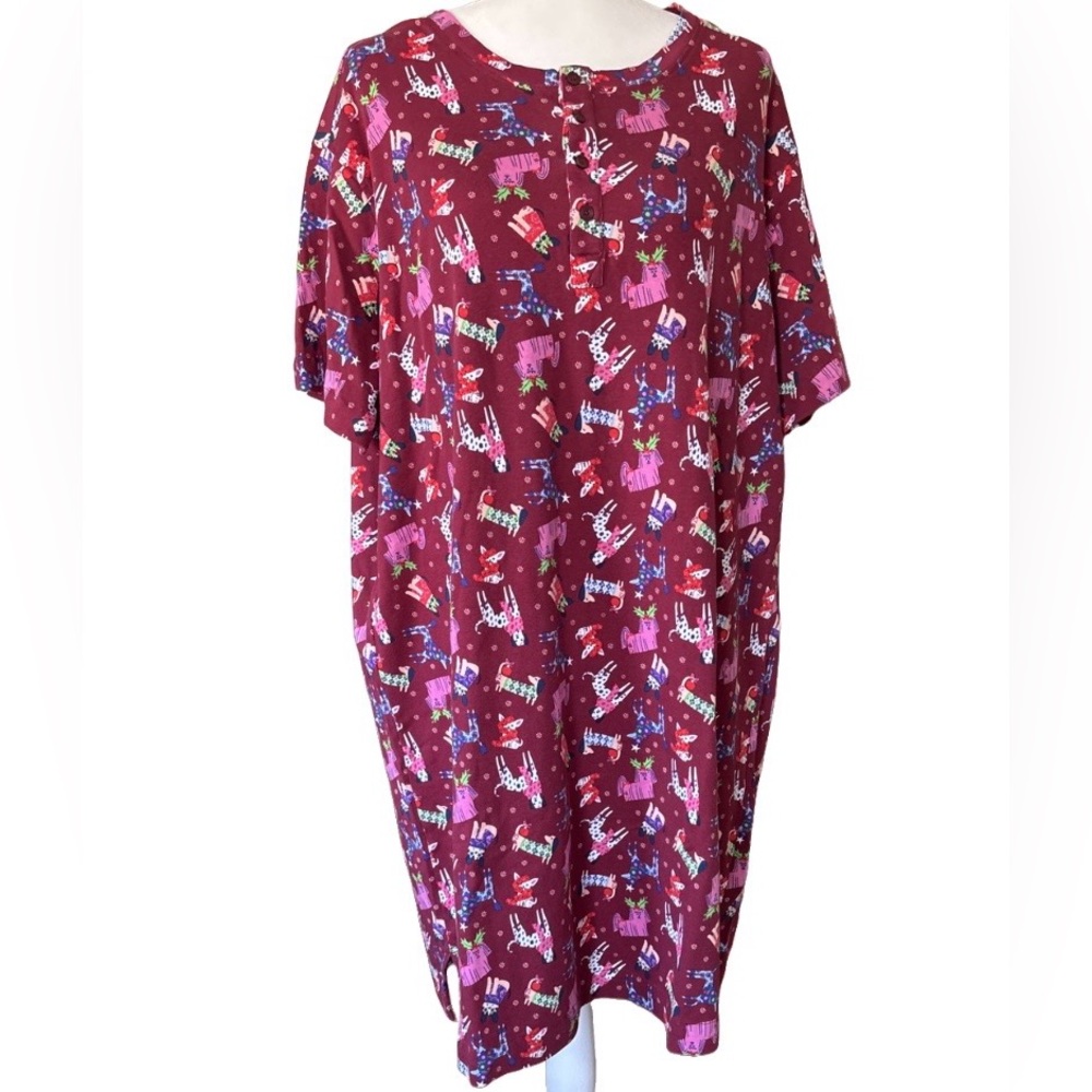 NWOT Vera Bradley Holiday Hounds Short Sleeve Night Shirt Size L Whimsical